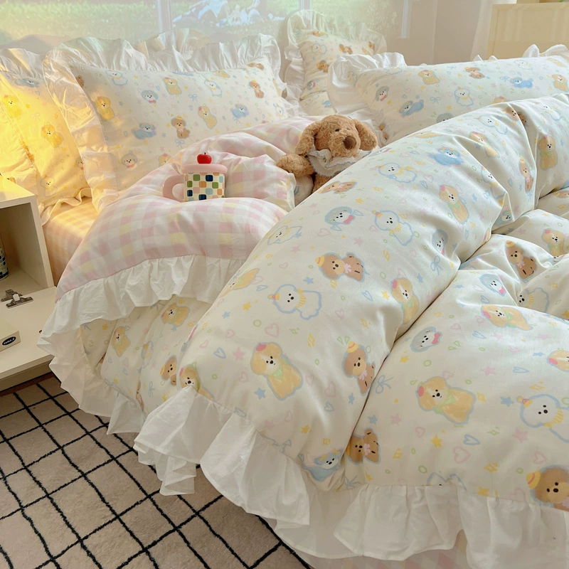 Комплект с мультфильмом корейского бренда Fresh cotton, наволочка, простыня, покрытие на кровать, 4 предмета