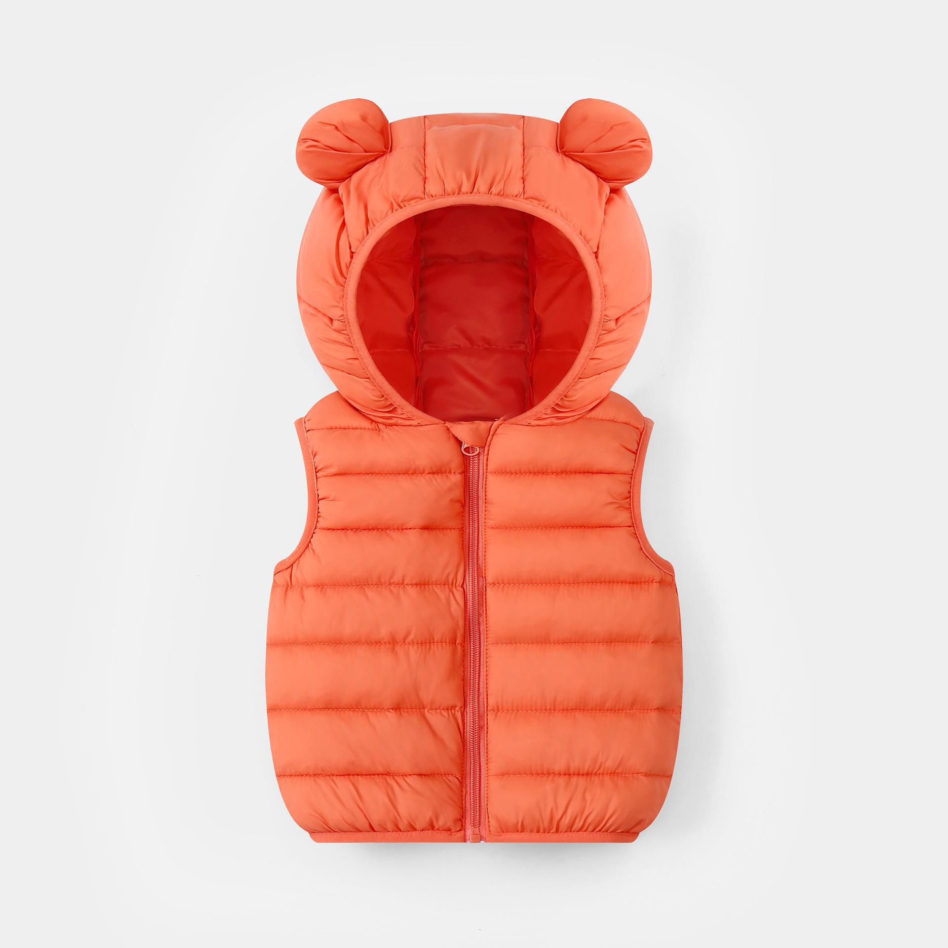 Chaleco de algodón con capuchón de color sólido chaleco de algodón de pluma para niños y niñas lindos y delgados hombros primavera y otoño caliente dentro y fuera