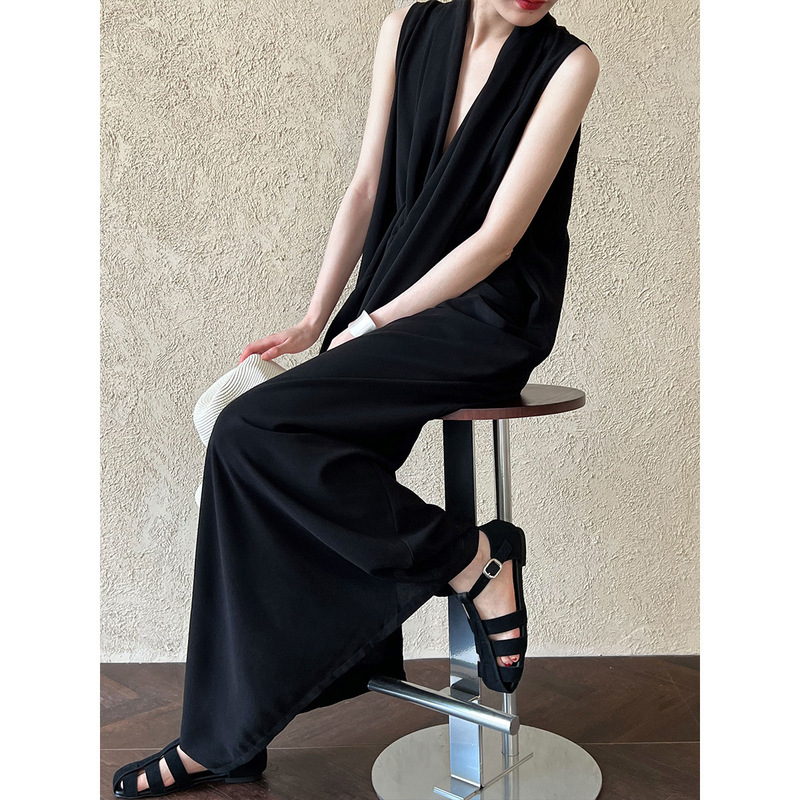 Ns Sleeveless V-Neck Twist Elegant Waist-Cinching Dress for Women Irregular Fashion Hong Kong Style Long Dress 3985