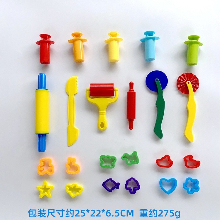 Herramientas de arcilla de color transfronterizo Conjunto de 23 piezas de fideos jeringa masa bola de rodadura rueda de empuje cortador de pizza rodillo grande
