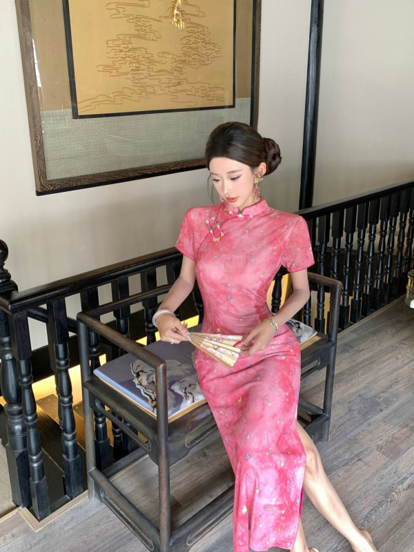 新中式国风碎花改良旗袍连衣裙设计感气质减龄掐腰长裙子夏国潮风|undefined