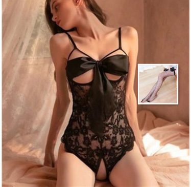 Lencería sexy gratis de arco sexy divertido pequeño pecho apretado coqueta pasión tentación de extremo abierto Mono para las mujeres más el tamaño