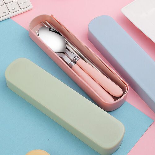 Portable tableware set stainless steel spoon chopsticks fork household student children minimalist cutlery three-piece set