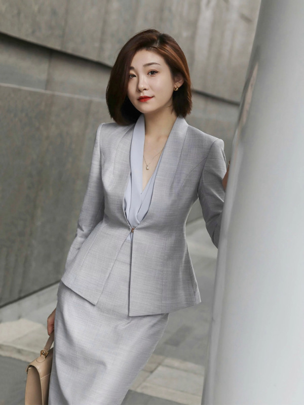 春秋新款高端职业通勤西装修身套裙主持人销售正装西服工作服套装|undefined