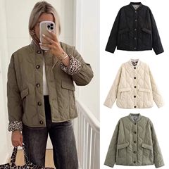 AliExpress クロスボーダー外国貿易ヨーロッパとアメリカの女性の ZA 秋と冬の新しいストリートファッションカジュアルキルティングコットンコートジャケット