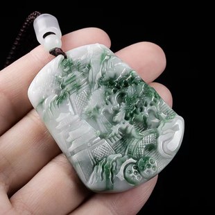 High-End Natural A-Grade Jadeite Blue Water Landscape Brand Waxy Seed Pendant Pendant for Men and Women Sihui Jade Wholesale
