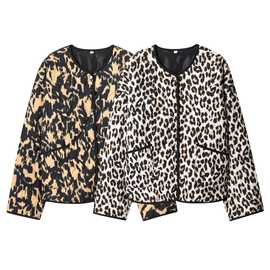 Z跨境2025新款欧美风女装时尚动物纹印花棉服夹克外套 8110506