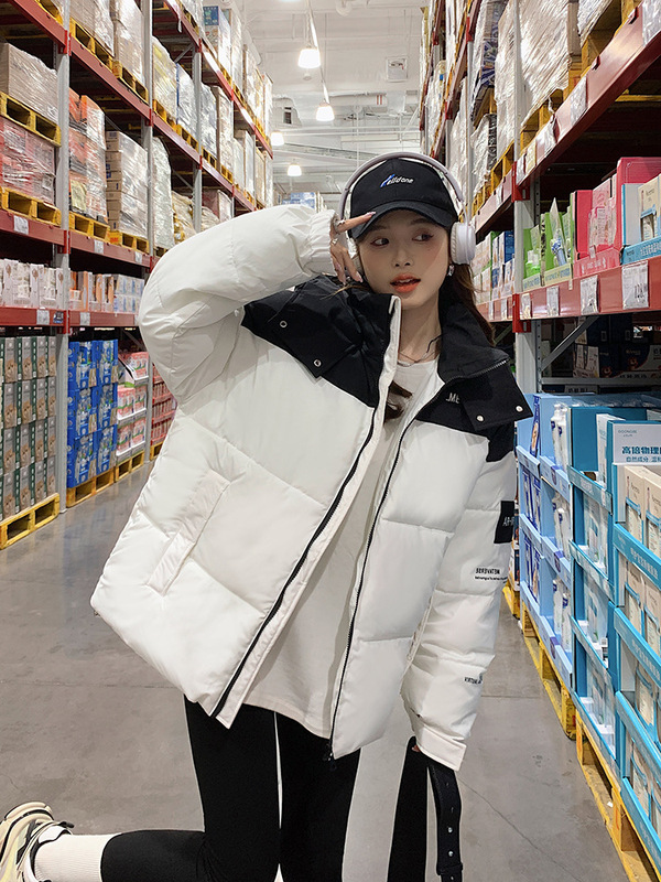 外贸2025年冬季新款加厚拼色棉服女连帽款宽松棉衣面包服棉袄外套|undefined
