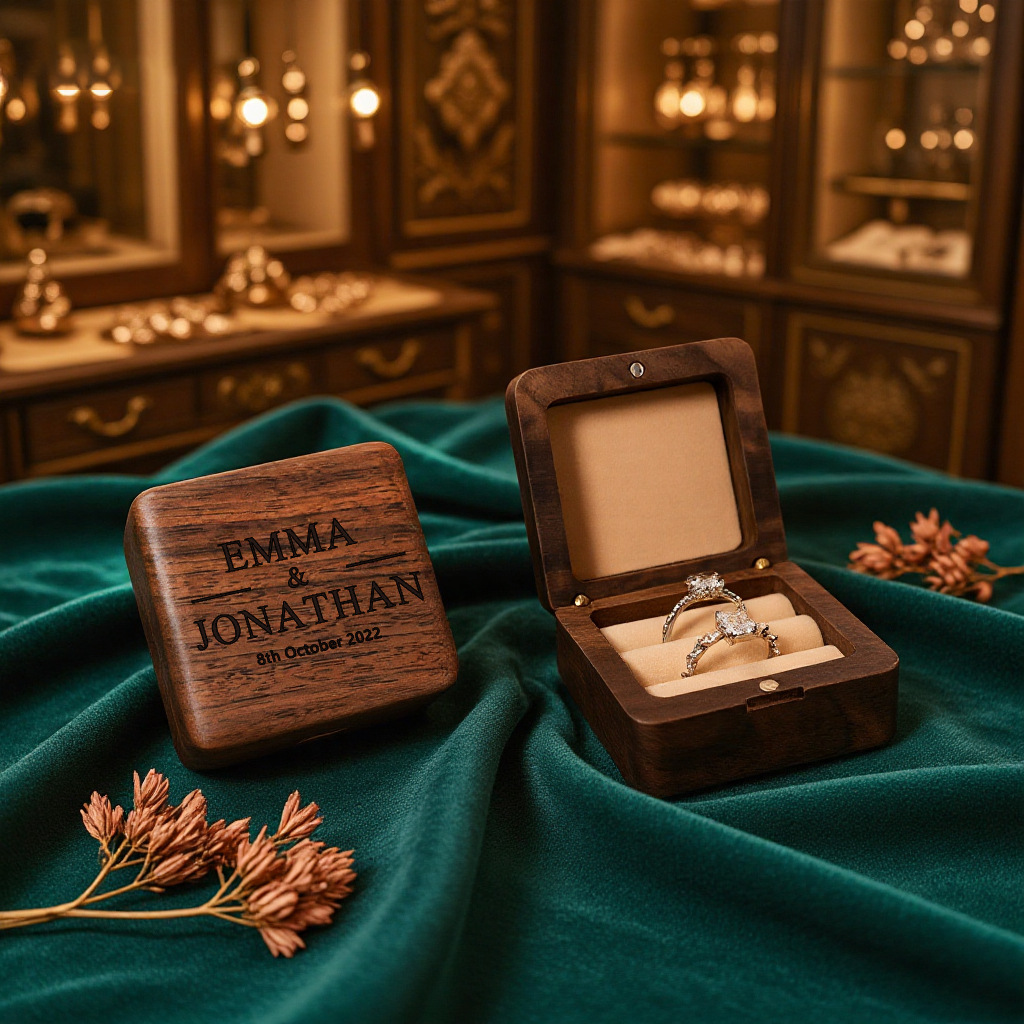 Walnut Wedding Ring Box Double Ring Position Proposal Ring Etsy Storage Box Engraved Wedding Gift Champagne Chamfer