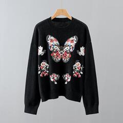 デザイン感手作り立体蝶刺繍秋の新商品ゆるい怠惰なウールのカシミヤセーターのニット服