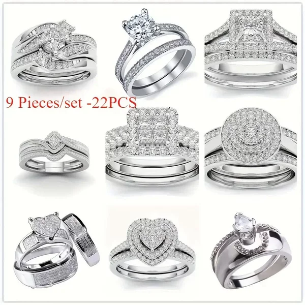 Sanjie Amazon Ebay Best-Selling Princess Square Carat Moissanite Set Ring Women's Engagement Ring Versatile Double Layer
