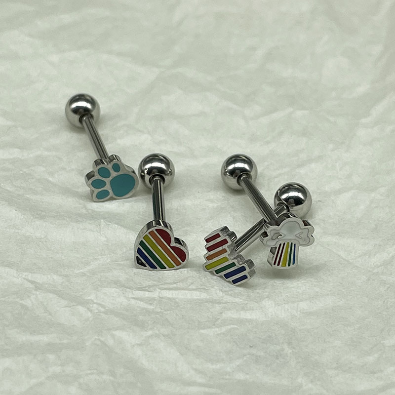 Simple Style Heart Shape Titanium Steel Plating Tongue Nail 1 Piece