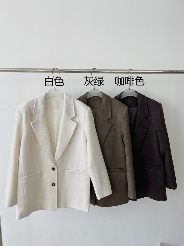 2025冬季新款气质通勤都市老钱风两粒扣羊毛西装中长款外套85385|undefined