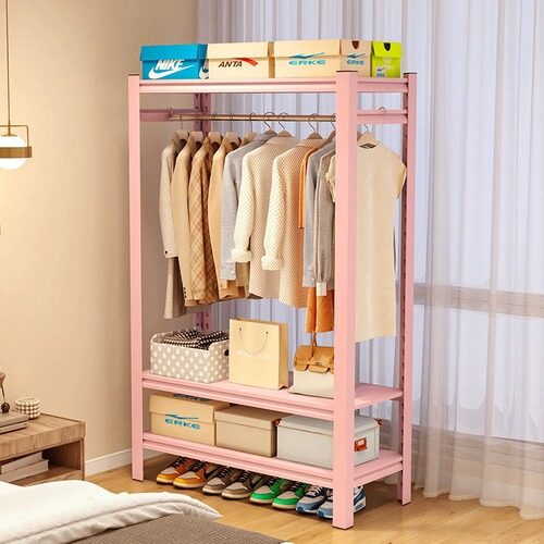 Inflammable shelf clothing rod shelf wardrobe rental clothes rack hat rack free assembly clothing rod drying rod