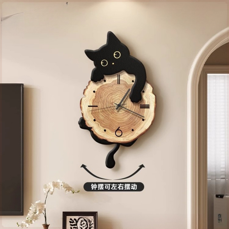 现代简约猫咪钟表挂钟客厅创意时钟挂墙高级感艺术网红新款包邮|undefined
