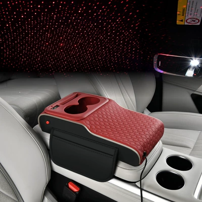with Glow-In-The-Dark Strip, Car Accessories, Armrest box pad - black-red-and-white-line