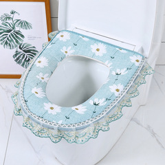 メーカーは新しい小さな花柄レースのトイレカバージッパー付きポリエステル綿家庭用トイレカバー布製トイレマットを生産しています