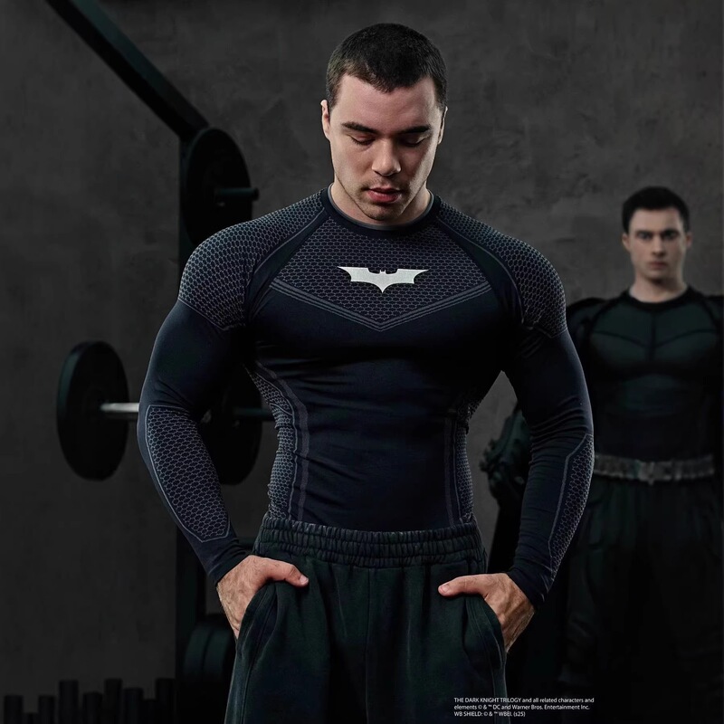 Youngla Collaboration with Batman New Men's Tight-Fitting T-Shirt Jogger Sports Fitness Running Training Quick-Dry Long-Sleeve