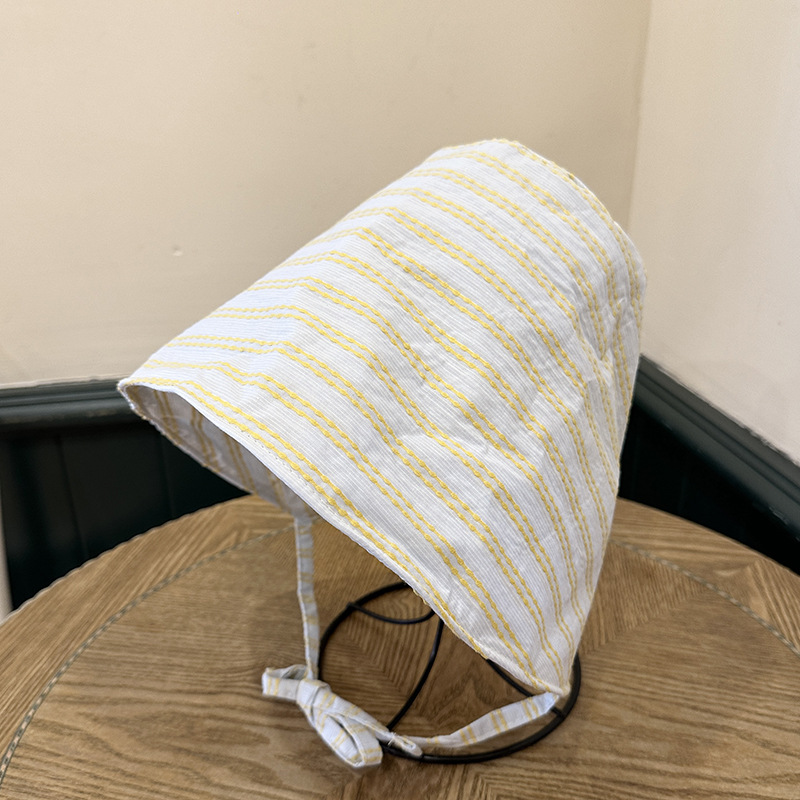 Verano ocio gorra de sombrero de sombrero de sombrero de pescador a rayas frescas simple correa de marea para cubrir la cara gorra de viaje de protección solar