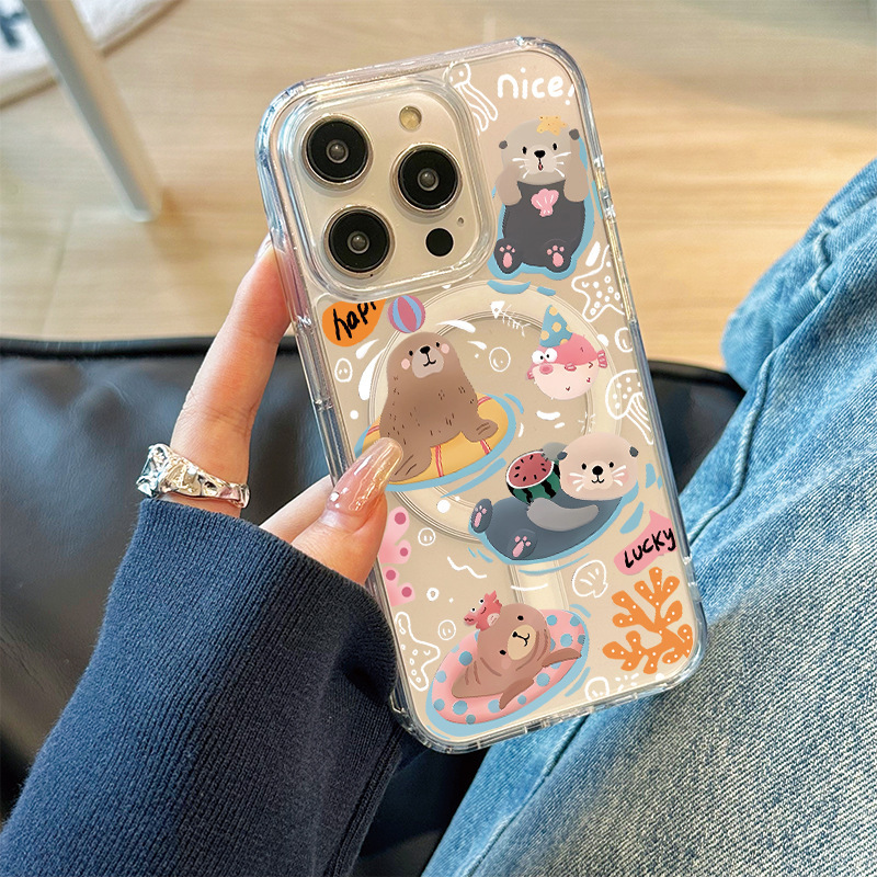 For Apple 16 Magnetic Mobile Phone Case Cute Water Lazy 15promax New Female 14 Creative 13 Cartoon 12 Drop-resistant For Apple 16 Magnetic Mobile Phone Case Cute Water Lazy 15promax New Female 14 Creative 13 Cartoon 12 Drop-resistant