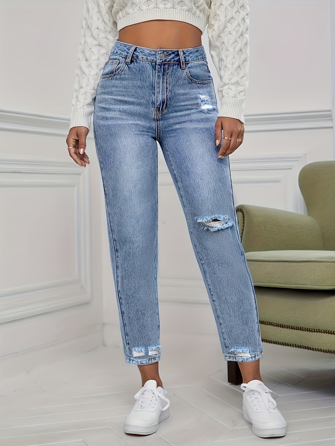 Jeans donna moda casual strappati pantaloni denim da donna_voghion.com