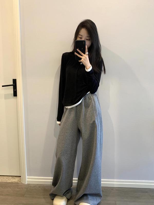 2546 # Awencoatウエストを緩めたストレートグレーのワイドレギンス|undefined