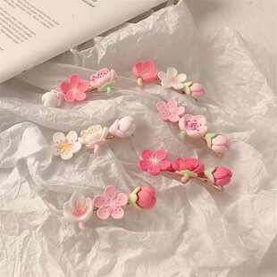 Pink Peach Blossom Hairpin ~ Sweet Girl's Heart Fresh Side Clip Hair Accessories Ins Headwear Bangs Clip Flower Hairband