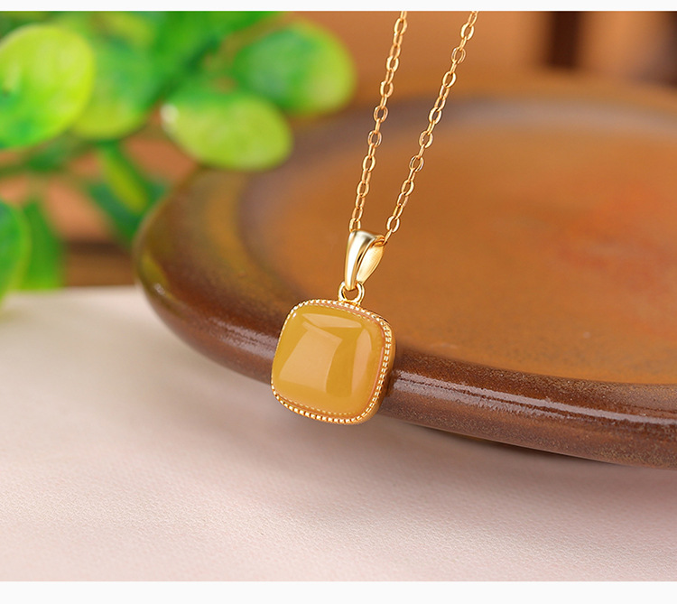 Mặt dây chuyền bạc S925 mạ vàng hình vuông phong cách cổ điển — Loại sáp ong (không có dây chuyền) chi tiết 4