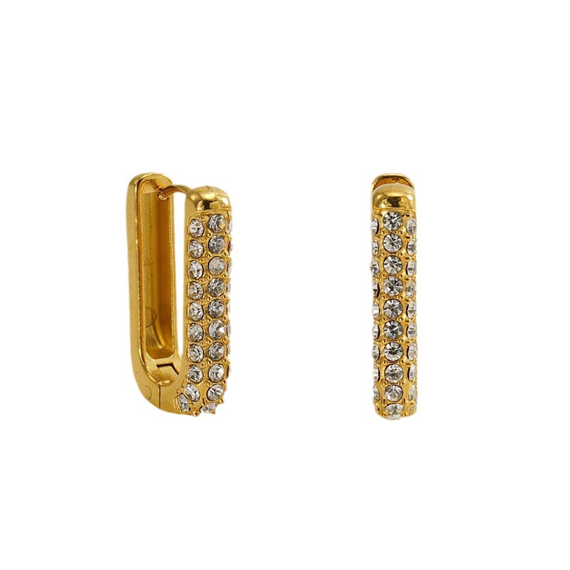 Venta caliente transfronteriza europea y americana Pendientes de moda simples y versátiles para mujer Pendientes rectangulares de medio incrustado en oro de 18 quilates para mujer