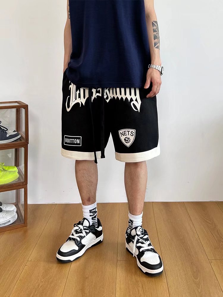 Pantalones cortos de baloncesto americano de los hombres de verano de entrenamiento Delgado Deportes quinto pantalones de la calle hip hop marca de moda bordado pantalones sueltos