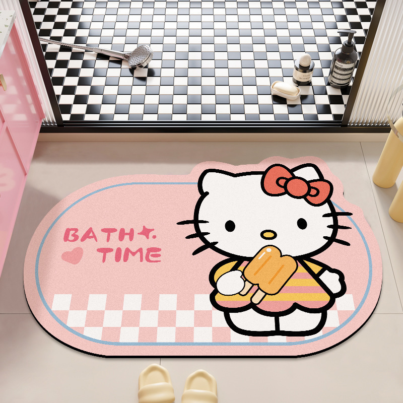 HelloKitty卡通硅藻泥地垫浴室吸水防滑脚垫卫生间耐脏易打理地垫|undefined