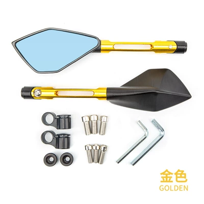 Motorcycle rearview mirror mirror pedal moped CNC pentagonal - cnc-modified-pentagonal-mirror-long-pole-gold