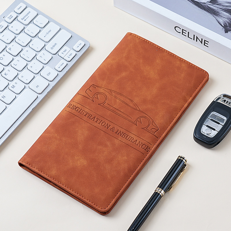 Bolsa de identificación de automóviles de cuero bolsa de tarjetas de registro de automóviles y titular de seguros multifuncional PU carpeta de documentos de automóviles