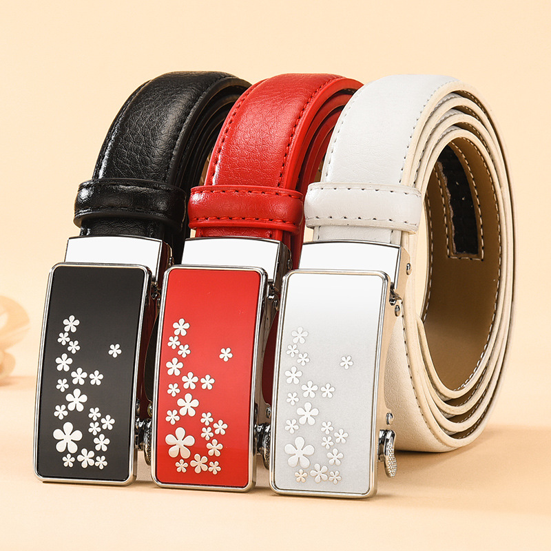 Women's Leather Automatic Buckle Belt Versatile Fashion Accessory_voghion.com