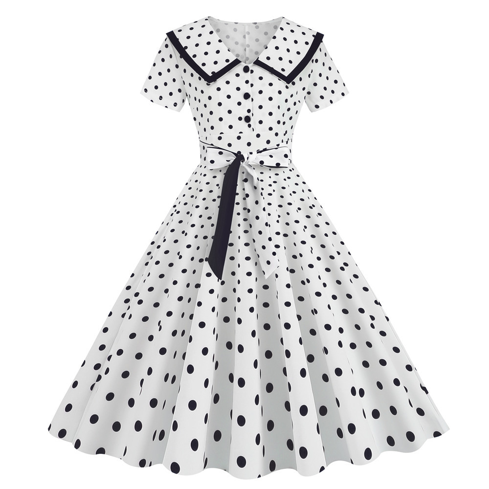 Casual Knee-Length Black Polka Dot Dress for Women Vintage 50s 60s Turn-Down Collar Short Sleeve from Dhgate Basic & Casual Dresses - price 26.27 Casual Knee-Length Black Polka Dot Dress for Women Vintage 50s 60s Turn-Down Collar Short Sleeve from Dhgate Basic & Casual Dresses - price 26.27