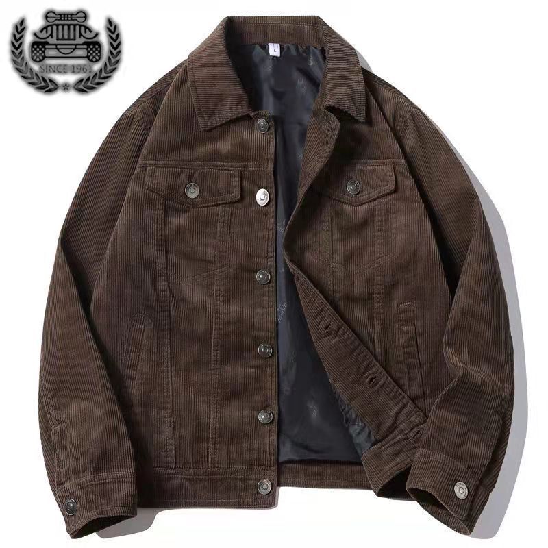 Vintage Corduroy Jacket Men's Spring and Autumn Mature Stable Lapel Tooling Top Casual Loose Cotton Jacket
