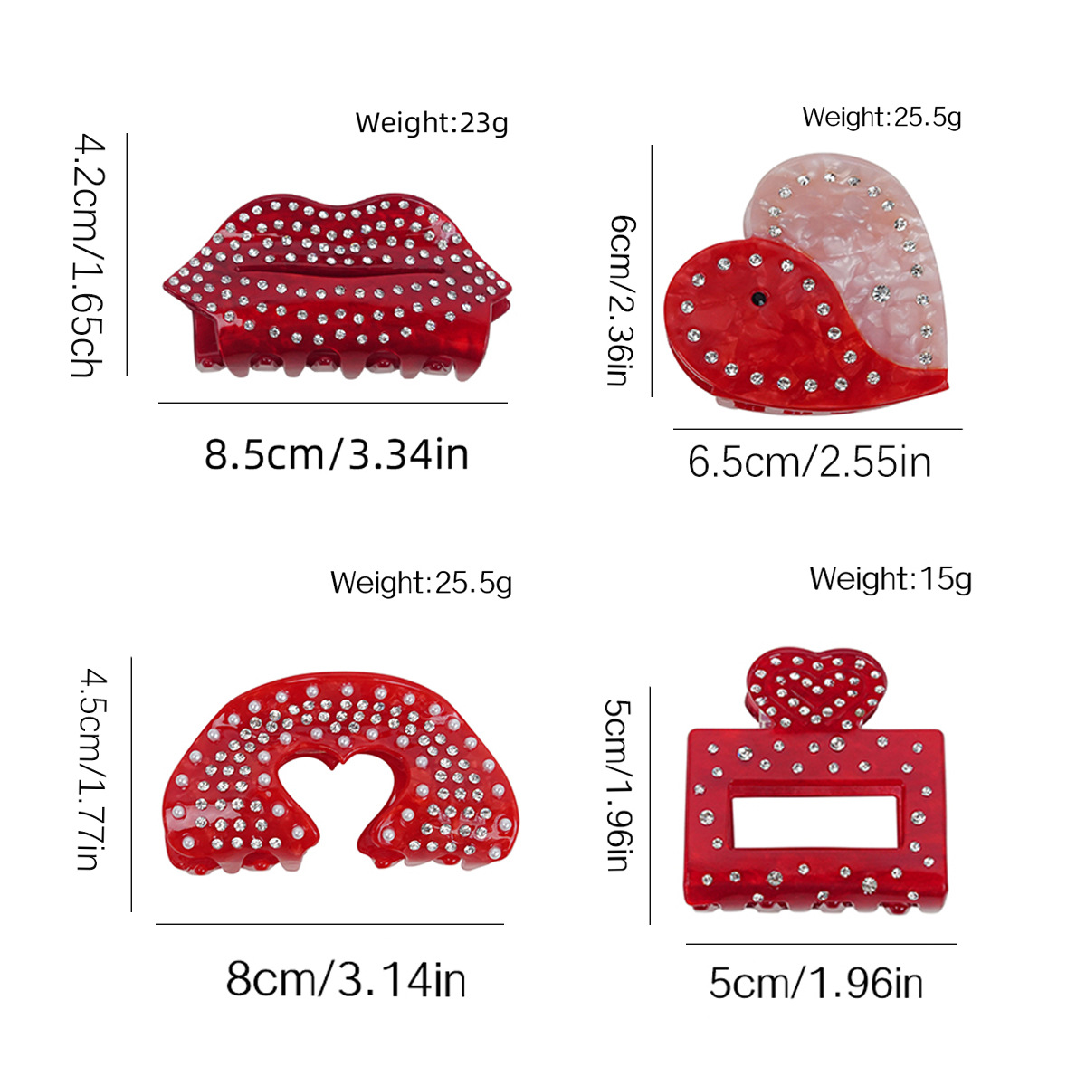 Baifeiya acetato amor pinza de pelo industria pesada horquilla de diamante Luz de lujo de alto grado de tiburón clip de San Valentín accesorios para el cabello tocado
