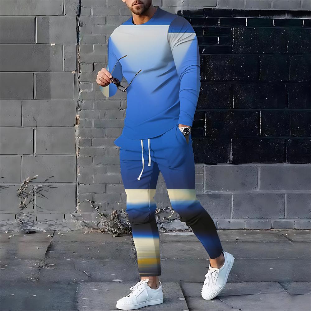 Estilo de diseño degradado estilo popular traje de dos piezas temperamento de moda color en contraste cuello redondo top pantalones con cordón ME6-ML4