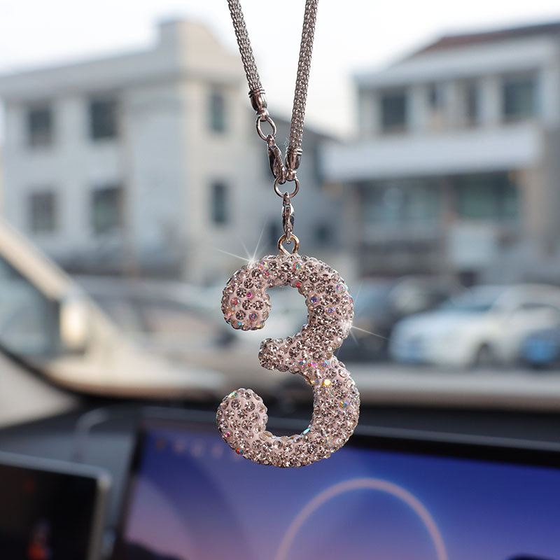 Xiaodeng Xiaodeng Numeri Arabi Intarsiati Diamante Ceramica Argilla Strass Specchietto Retrovisore Ciondolo Accessorio Decorazione Interni Auto_voghion.com