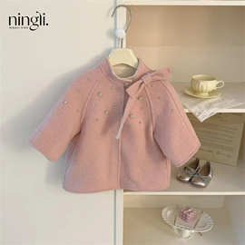 【柠里】韩国童装2025冬季新款宝宝粉色可爱双面呢大衣女童外套潮