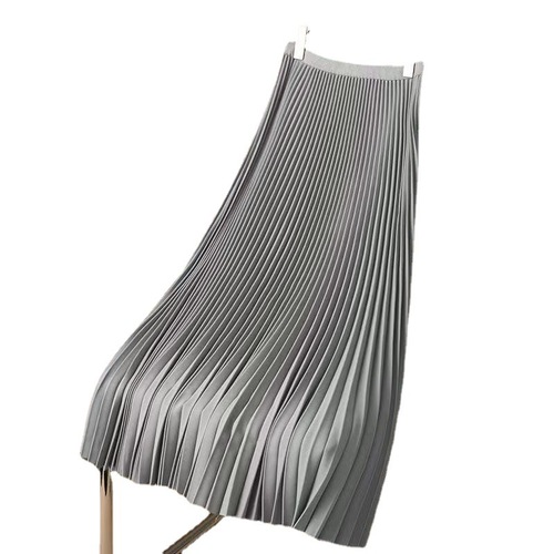 Silk Plain Color Pleated Skirt 2025 Summer Thin Mid-Length Knee-Length High-Waist A-Line Skirt