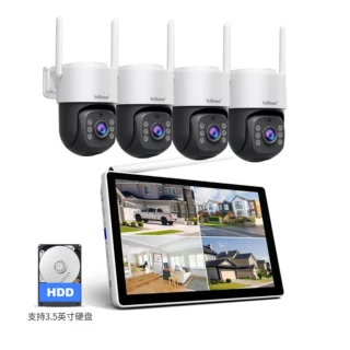 Srihome5MP无线NVR8路监控套装AI人形跟踪双向语音全彩夜视10寸屏