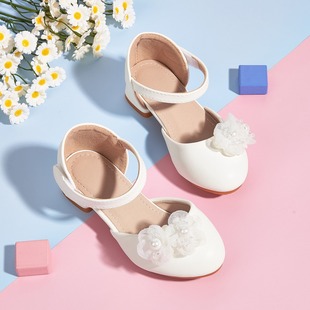 2025 Shoes for Girls, Princess Style, Girls' Single Shoes, High Heels, Hollow Toe, Outdoor Wear, Children's Sandals, Children's Shoes with Height-Increasing Design