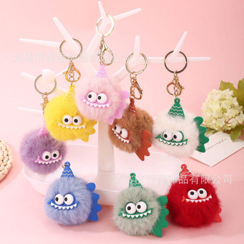 Explosions Funny Big Eye Small Dinosaur Pendant Keychain Cartoon Shark Small Coal Ball Bag Hanging Ornaments Wholesale