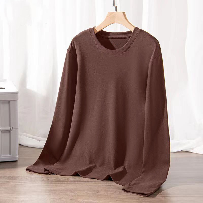 Terciopelo de doble cara de cuello redondo de color sólido interior cálido superior de los hombres Otoño e Invierno Nueva ropa de Otoño de calefacción sin fisuras de manga larga camisa de fondo image 3