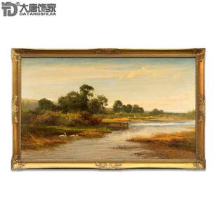 Hand-Painted High-End House Living Room Landscape Oil Painting European Decorative Painting Famous Painting Goring on the Thames N312