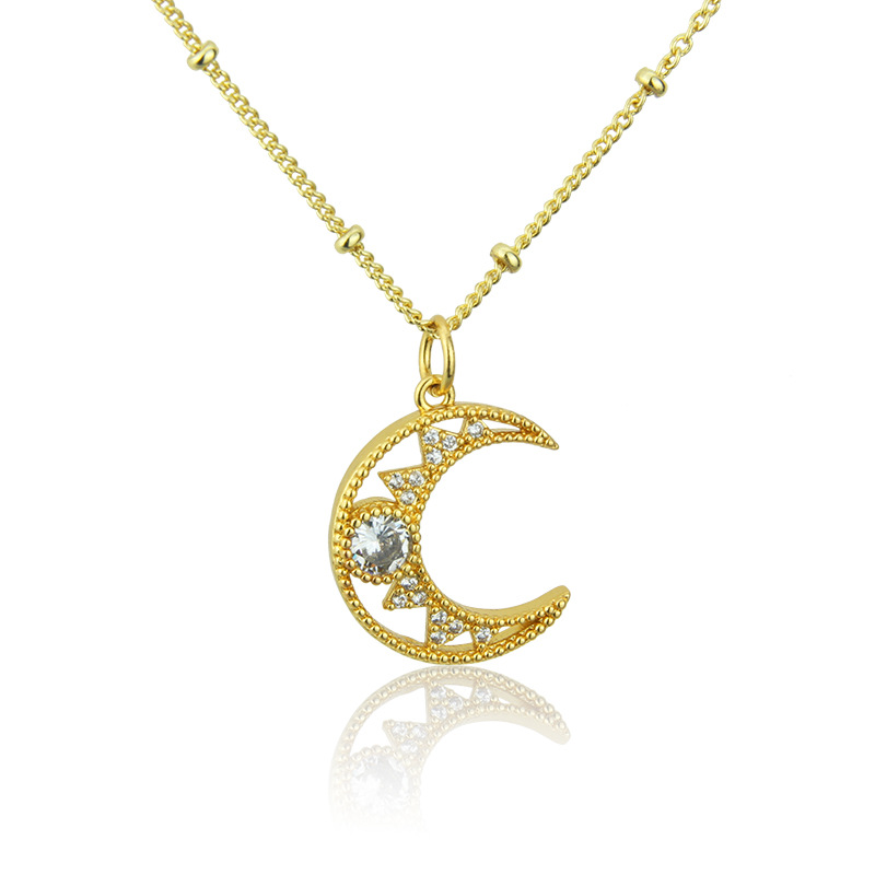 Simple Style Moon Copper Pendant Necklace Plating Zircon Copper Necklaces