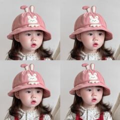 ins风小花日系婴儿渔夫帽子休闲大沿女童纯色春秋宝宝遮阳鸭舌帽