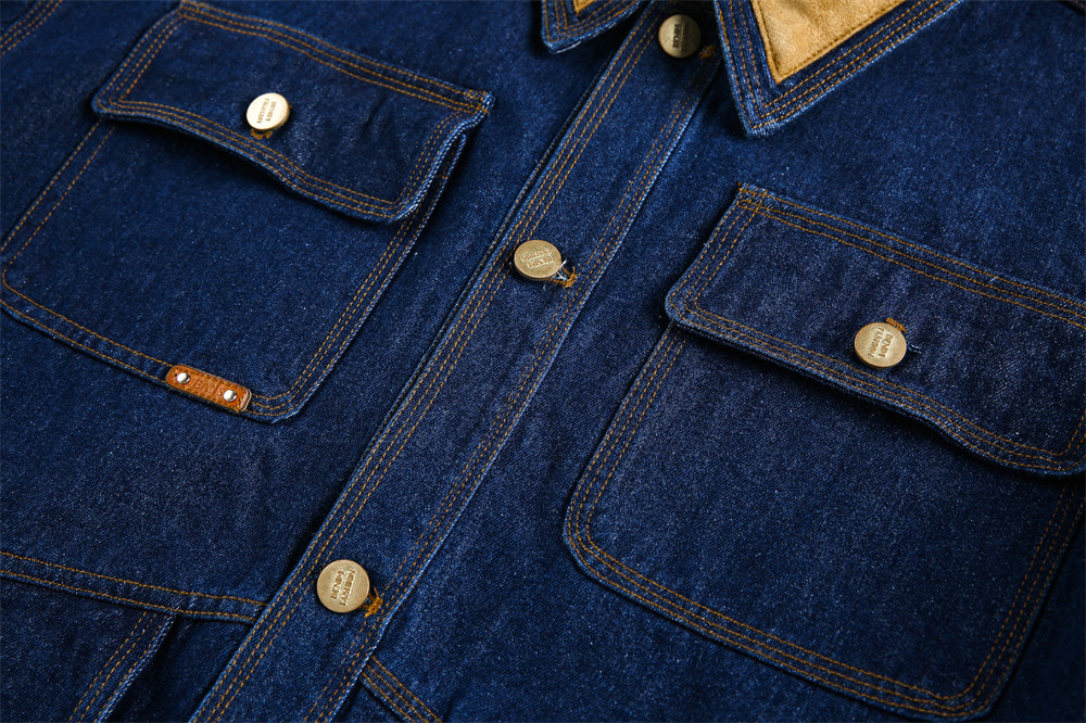 Men's Stylish Denim Work Jacket Ith Multi-Pocket Design, High Street Fashion, Double-Layer Collar, Punk Style, Loose Fit For Casual Wear_voghion.com