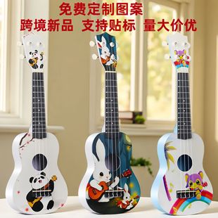 Wholesale 21inch Ukulele Plastic Kidsren's Musical Instrument Painted Pattern Small Guitar Can Play Four-String Ukulele